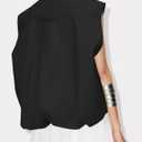 Womens Casual Zip Up Cargo Vest Top Oversized Lightweight Ruched Hem Sleeveless Blazer Jackets Vest Tops (Black, M)