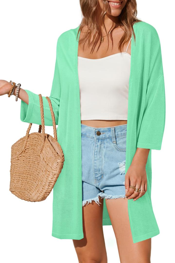 Arach&Cloz 2025 Womens Cardigans Summer Open Front Cruise Outfits Loose Tops Kimono Pea Green Dress(Pea Green,M) (M)