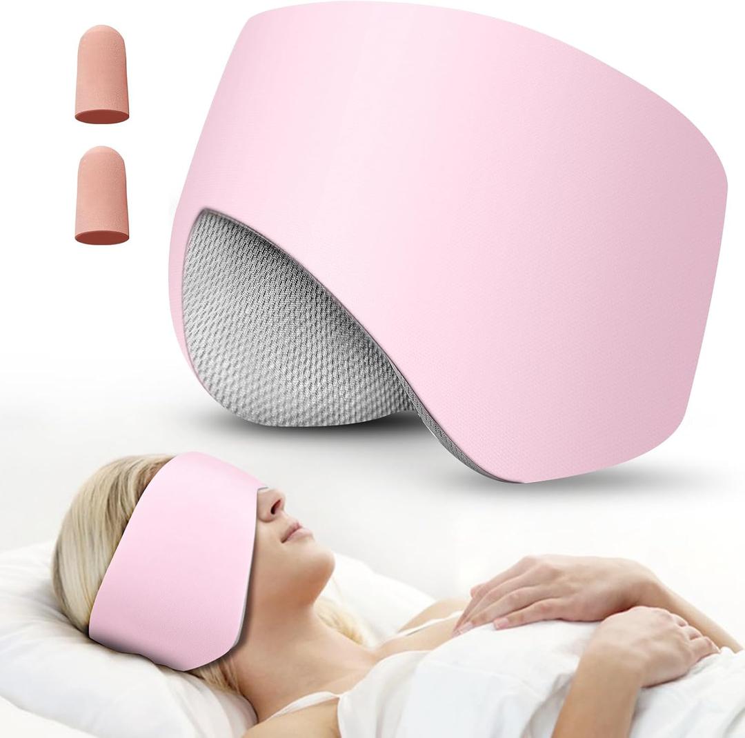 Sleep Mask, Eye Mask for Sleeping with Heads Adjustable, Earmuffs for Sleep for Men & Women, 2 in 1 Ear Mask and Blindfold, Soft Dual-Sided All-Season Eye Cover for Side Sleepers (Pink)
