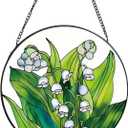 Suncatcher Stained Glass Window Hanging - Flowers Glass Panel with Metal Chain and Hooks Handmade Sun Catcher Decoration for Window Garden Home Christmas & Birthday Gifts (7.8 Inch)