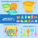 Dreamon Beach Toys for Kids 3-10, Collapsible Sand Toys Include 3 Pack Foldable Buckets with Mesh Bag, 24 PCS Beach Mold and Shovels Molds, Travel Sandbox Beach Toys for Toddler