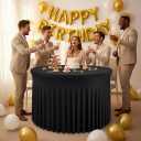 HolidayIdeas 6 Pack Spandex Table Skirt for 60 Inch Round Tables, Black Fitted Stretch Tablecloth for 5 Ft Circular Tables, Wrinkle Resistant Ruffle Design for Wedding Banquets, Parties, 60R Inch| 6 Pack