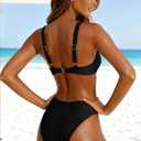 Womens Bikini Set Two Piece Swimsuit with Metal Accent Top High Cut Bottom (Black, M)