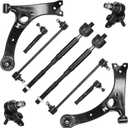 Front Lower Control Arms + Ball Joints + Sway Bar Links + Tie Rods for Toyota Corolla 2003-2008 Suspension Kit K640360 K640361 K90309 K80230 EV470 ES80432 ES80431 BT-433 10pc Set