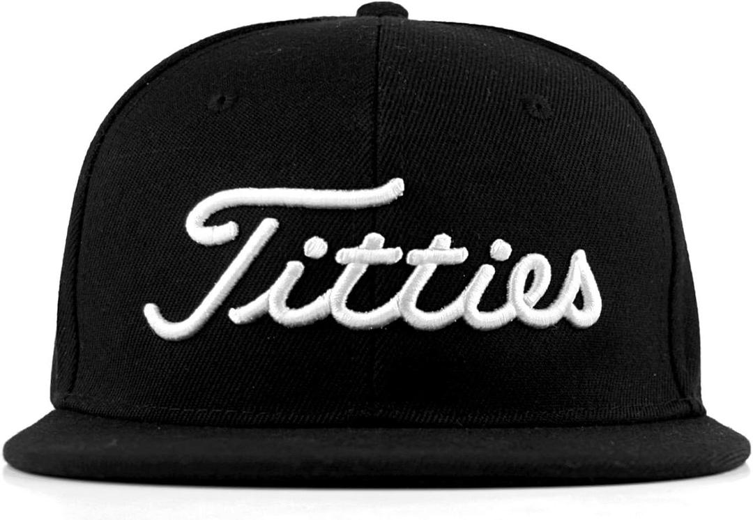 Titties 3D Golf Hat Snapback Cap PGA Flat Bill Brim (Large, Black)