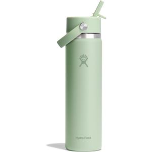Hydro Flask Water Bottle - Insulated Stainless Steel - Wide Mouth Flex Straw Lid, Non Spill, Leakproof and Refillable in 24 Oz Aloe Green