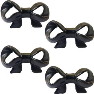 Zinc Alloy Bow Knobs Black Cabinet Handle Drawer Pulls Home Kitchen Decorative Cupboard Dresser Wardrobe Cabinet Knobs 4 Pieces