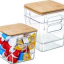 Qilinba 3 PACK Coffee Pod Holder K Cup Organizer Large Capacity Clear Storage Container Bins with Bamboo Lids for Coffee Bar Organization and Storage