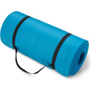 Amazon Basics 1-Inch Extra Thick Workout Exercise Yoga Mat with Carrying Strap, Textured Non-Slip Surface, Memory Foam, 74" x 24", Aqua