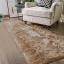 Latepis Brown Beige 2x5 Washable Small Rug Faux Sheepskin Fur Rug Fluffy Shag Rugs for Living Room Bedroom Dorm Furry Plush Rugs Cute Room Decor