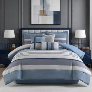 Queen Comforter Set Slate Blue Gray Luxury 7-Piece Suede Bedding