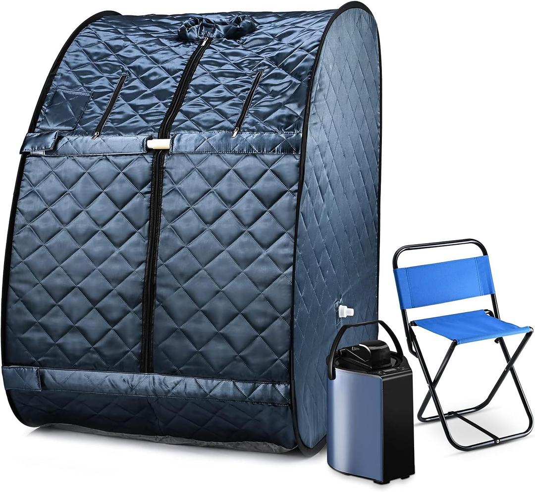 Portable Sauna, Sauna Box for Home, Personal Steam Sauna, Foldable Sauna with 3L, up to 90min,800W Steam Sauna Generator with Safety Protection, Remote Control & Portable Chair, UL Certified (Blue)