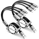 Multi Charging Cable 3A, [2Pack 4ft] Retractable Multi Charging Cord 3 in 1 Fast Charger Cord, USB C Charger Adapter with Lightning/ Type C/ Micro USB Ports for Cell Phones/ iPhone/ Samsung/ PS/ Tablets