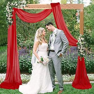 FUHSY Wedding Arch Drapes Red Wedding Arch Draping Fabric 20FT 1 Panel Chiffon Fabrc Curtain Archway Backdrop Tent Ceiling Drapes for Parties Sheer Drapery Curtains for Ceremony Reception Stage Decor