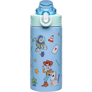 Zak Designs Disney and Pixar Toy Story Sage Kids Water Bottle For School or Travel, 14oz Stainless Steel Water Bottle With Straw, Handle, and Leak-Proof, Pop-Up Spout Cover (Woody, Buzz & Friends)