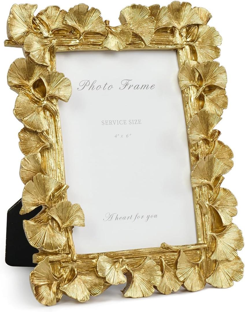 Cuspin Gold Picture Frames 4x6''  Vintage Gold Frame, Ornate Leaf Textured Hand-Crafted Resin with Glass Front Antique Photo Frames for Tabletop Display, Retro Design Home Decor