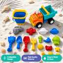 STEM Engine Beach Sand Toys for Kids 20PCS Beach Toys Collapsible Bucket, Castle Building Dump Truck with Bucket Construction Toy, Sand Molds, Shovels, Toddlers Summer Outdoor Travel Toy