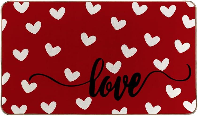 Valentine's Day Door Mat 17x30 Inch Red Love Welcome Decorative Doormat for Indoor Outdoor Love Decorative Doormat (Red 2)