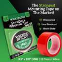 2 x WickedGood Clear Double Sided Mounting Tape Heavy Duty - Strong Adhesive Tape for Wall, Hanging Picture Frames, Posters, Decor - No Residue Removal, Waterproof for Indoor, Outdoor Use (1/2" x 120")