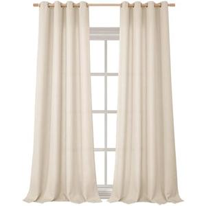 BGment Faux Linen Curtains 95 Inches Long Set of 2 Panels, Living Room Long Curtains Burlap Textured Thick Light Filtering Privacy Grommet Window Treatments, 52 x 95 Inch, Light Beige