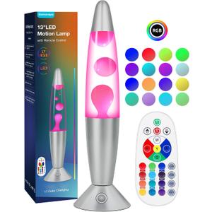 Elomavapa 17 Colors Changing Liquid Motion Lamp with Remote: 13.5" Pink LED Night Light for Kids Adults - Relaxing Table lamp for Bedroom Office - Glitter Mood Lighting for Home Decor Birthday Gifts