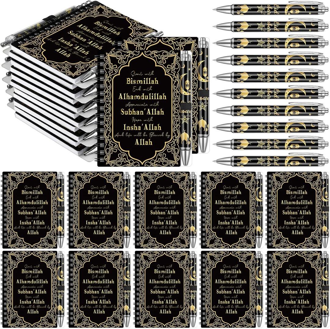 Gersoniel 20 Set Eid Mubarak Gift Bulk Islamic Muslim Notebook Happy Eid Mubarak Ballpoint Pens Ramadan Gifts Prayer Journal Islamic Party Favors Ramadan Gift for Arabic Women Men (Black)