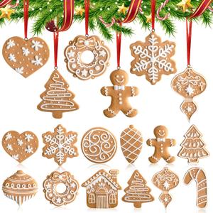12 Pcs Gingerbread Cookie Ornaments, Funny Christmas Tree Cookie Decorations, Xmas Tree Snowflake Gingerbread Shaped Ornament for Xmas Winter Holiday Crafts Decor Indoor