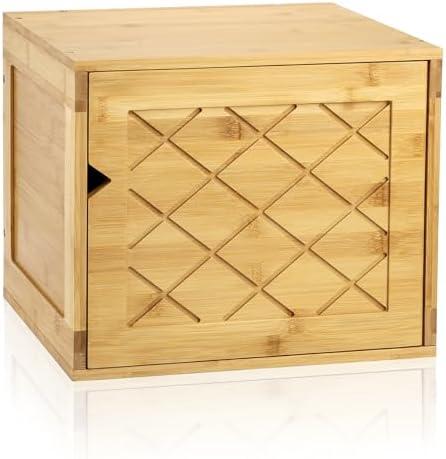 Fasmov Cube Storage Organizer, Bamboo Cube Bookshelf, Stackable Connect Storage Cube Cubby Organizer with Door, Stackable Cubes Bin for Bedroom, Home and Office