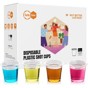 Turbo Bee 1200 pack 2 OZ Disposable Plastic Shot Glasses, Mini Shot Cups for Party, Events, Whiskey and Wine Tasting