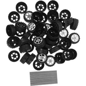 Hemoton Mini Wheels Axle Kit 50pcs Plastic Toys Wheels 25pcs Model Axle DIY Car Craft for Children