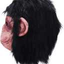 Monkey Head Mask with hair for Adult,Halloween Animal Latex Orang Mask for Cosplay Costume Party Prop