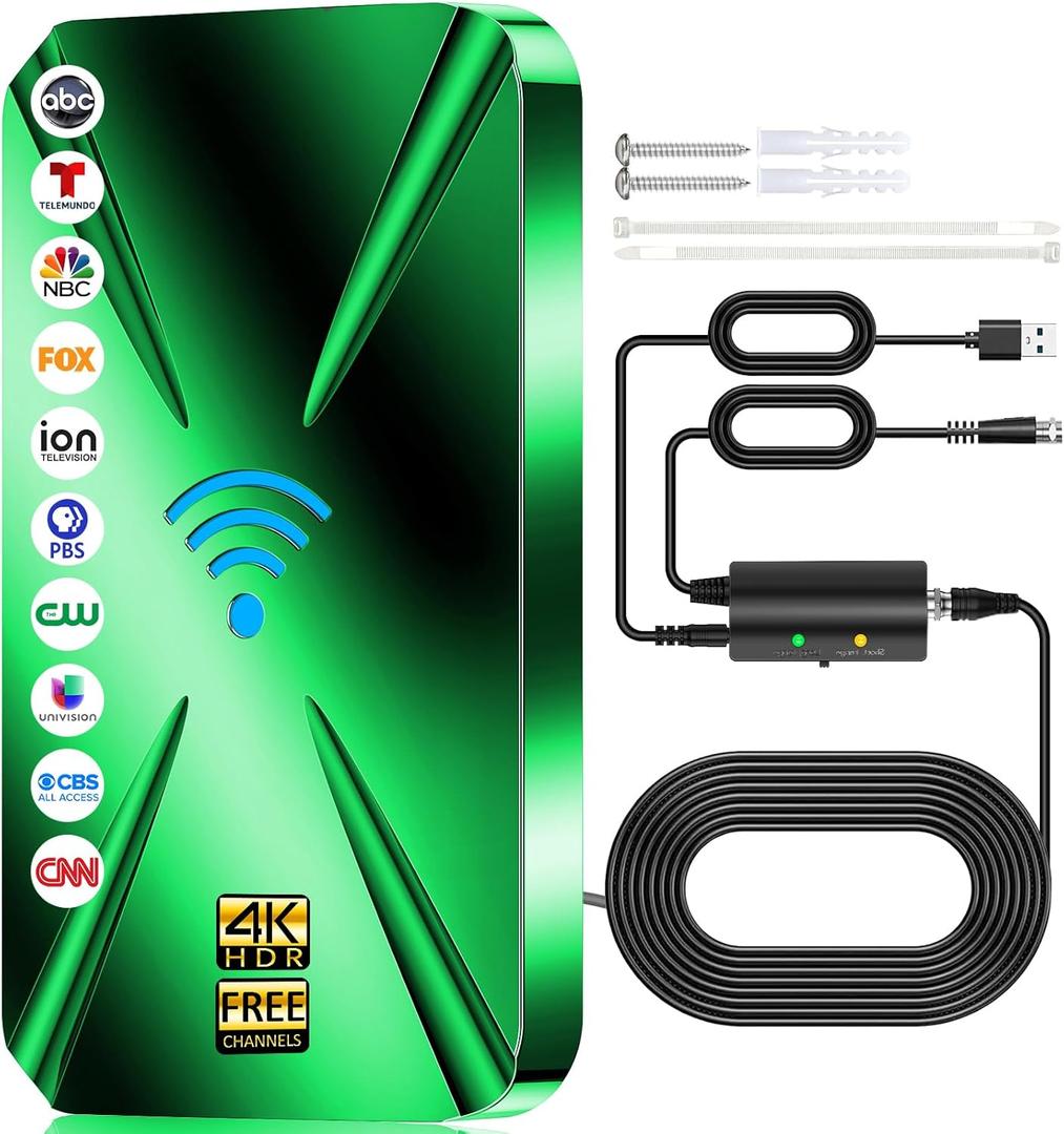 TV Antenna Indoor, 2800+ Miles Range Digital Antenna for Smart TV Indoor, HDTV Antenna for Local Channels with Amplifier, Outdoor Antenna Support 8K 4K 1080p All TVs -38FT Coax Cable