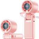 4 in 1 Portable Turbo Handheld Fan [15000 RPM], 5200mAh Battery, 12H Runtime, 3-in-1 180Foldable Personal Fan, Turbo Tech Cooling for Outdoor, Travel, Work, Makeup (Pink)