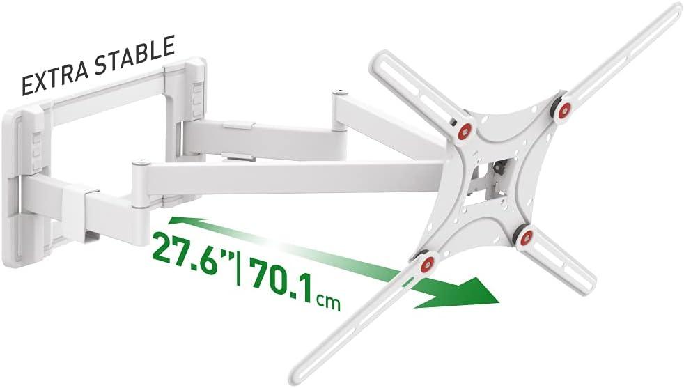 Barkan Long White TV Wall Mount, 13-90 inch Dual Arm Full Motion Articulating - 4 Movement Flat/Curved Screen Bracket, Holds up to 132lbs, Extra Stable, Fits LED OLED LCD, 27.6" Long Arms, White