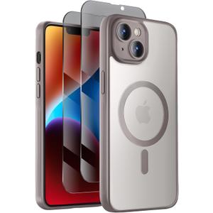 Designed for iPhone 14 Case, Compatible with MagSafe, with Privacy Screen Protectors X2, [Camera Protection] [15FT Military Drop Protection] Shockproof Phone Case, 6.1", Natural Titanium