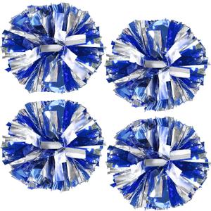 4Pcs Upgraded 12inch Metallic Cheerleading Pom Poms, HOLENGS Cheerleader Pompoms Cheer Poms for Kids Adults, Cheering Squad Pompoms for School Sports Games Dance Party (Blue and Silver)