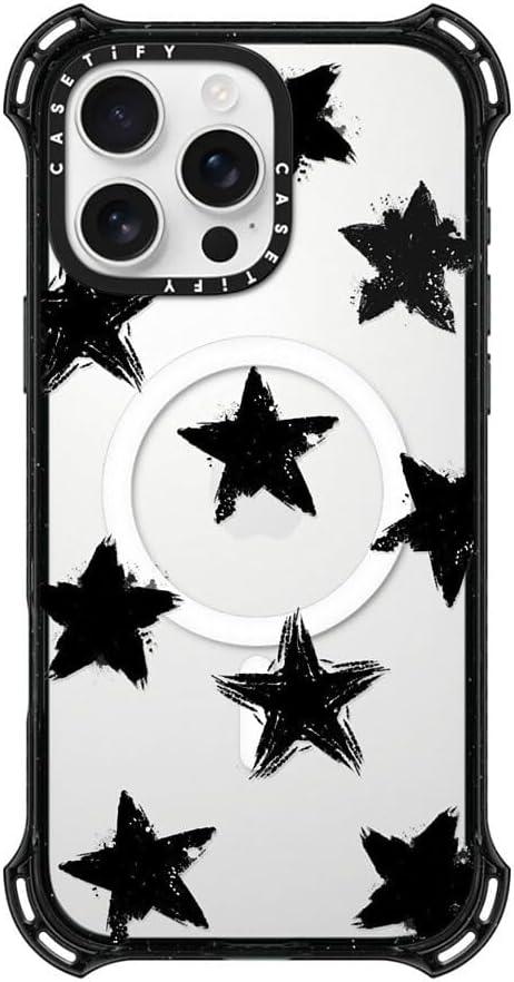 CASETiFY Bounce Case for iPhone 16 Pro Max [Shockproof / 21.3 ft. 6X Military Grade Drop Protection/Compatible with Magsafe] - Star Marks - Clear Black