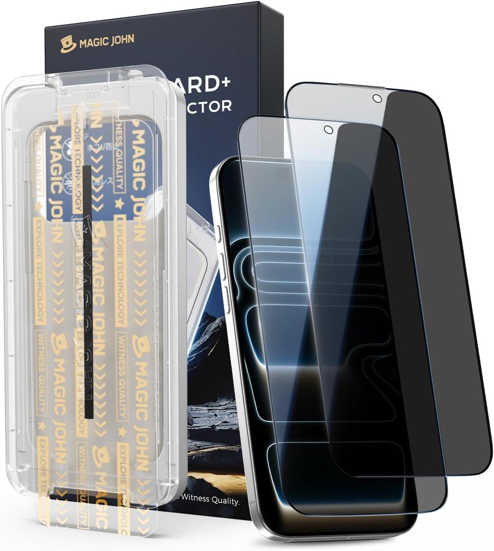 MAGIC JOHN 3rd Gen Upgraded for iPhone 17 Pro Privacy Screen Protector 6.3 Inch,25Anti-Spy Screen,Shockproof Tempered Glass,Auto Dust-Removal,Bubble Free,Easy Installation,Daily Drop Protection,2 Pack