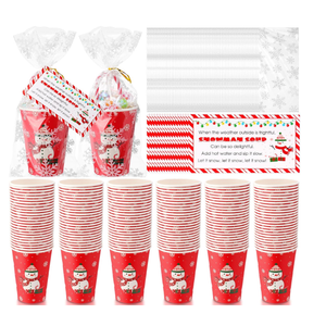 Funnymoom 50 Sets Christmas Snowman Soup Kits for Classroom Coworker Gift 12 Oz Winter Snowman Paper Cups for Hot Cocoa Chocolate Marshmallow Soup Tags Clear Xmas Bags (Vibrant)
