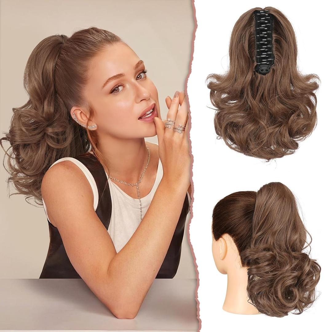 SOFEIYAN Ponytail Extension 11 inch Claw Clip Ponytail Hair Extensions Long Curly Wavy Ponytail Fluffy Clip on Pony Tails Synthetic Hairpiece for Women