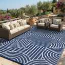 Garvee Reversible Rainbow Outdoor Rug 5x8, Waterproof Outdoor Plastic Straw Rug, RV Mat for Picnics, Patio, Camping, Balcony, Deck, Backyard, Porch, Blue