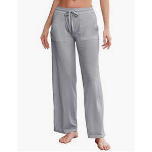 LYCY Women Soft Pajama Long Pants, Comfy Wide Leg Lounge Pants With Pockets Stretch knit Pajama Bottoms Grey Large