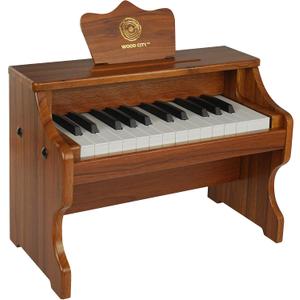 Wood City Wooden Piano Toys (25 Keys) Mini Music Educational Instrument Toy Toddler Baby Kids Piano Keyboard with Music Stand and Color Coded Keyboard Stickers for 3-7 Year Old