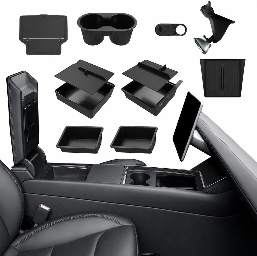 10PCS Center Console Organizer Tray for 2025 2026 Tesla Model Y Juniper Accessories, Under Seat Storage Armrest Hidden Storage Box Cup Holder Charger Pad for Tesla Model Y Juniper (Not fit Standard)