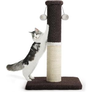 Made4Pets Tall Cat Scratching Post, Heavy Duty and Thicker Scratching Posts for Indoor Cats Adults, 33" Natural Sisal Cat Scratcher with Hanging Balls, Sturdy Base Cat Scratch Post, Brown