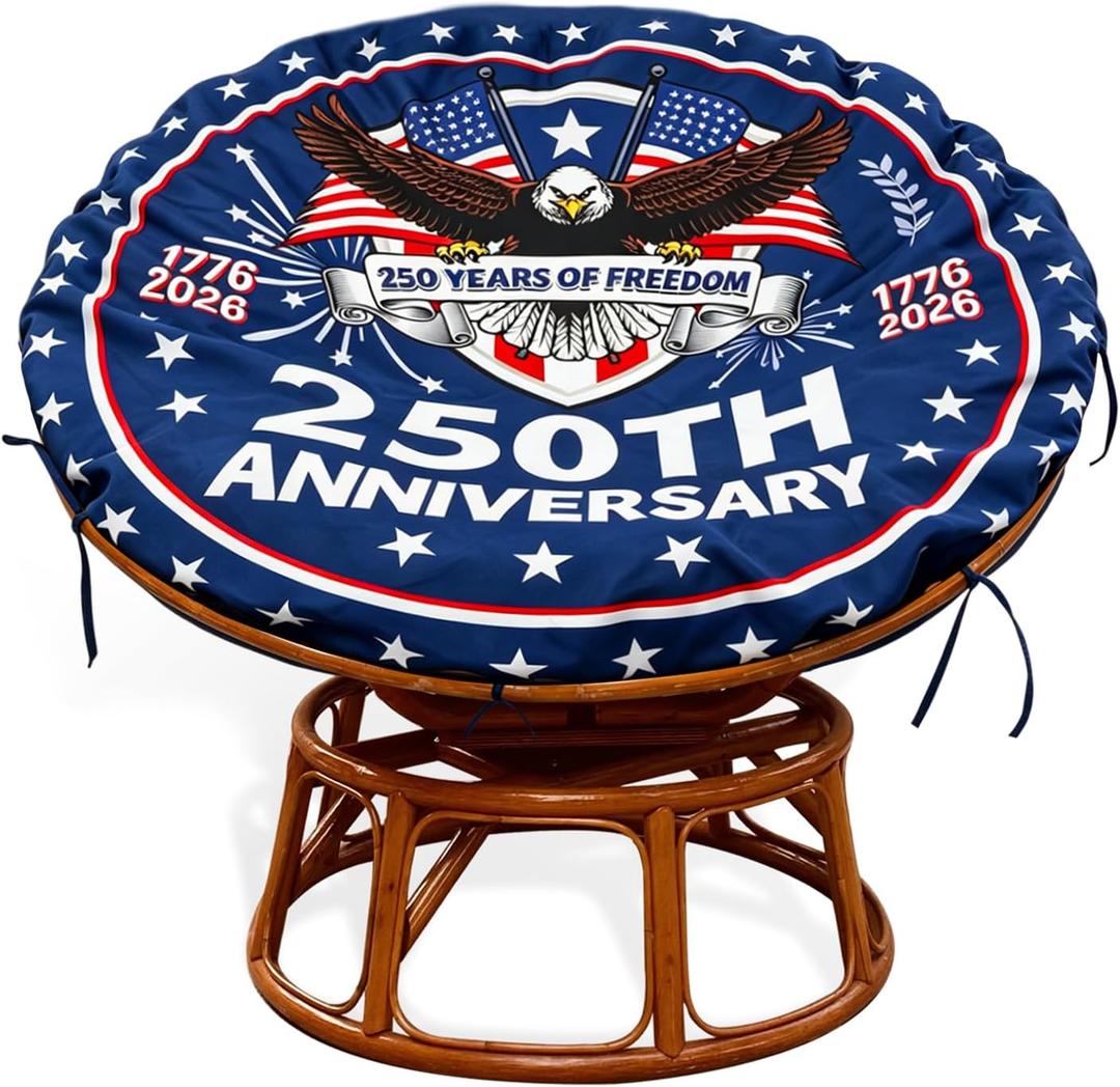 250th Anniversary Papasan Cushion Cover,Navy Blue, 50 Inch | Outdoor Indoor Papasan Chair Cushion Covers Water Resistant, Papasan Chair Cushion Slipcover with Zipper and Straps
