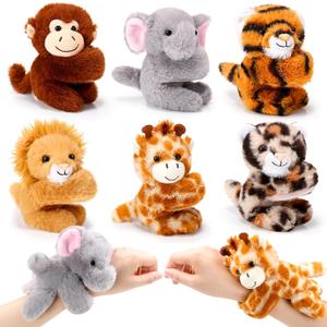 Stuffed Animal Slap Bracelets for Kids, Operation Christmas 8 Inch Animal Wrist Cute Snap Bracelets in Bulk Birthday Gifts for Boys and Girls Kids Bulk Item Pet Adoption Party Favors (Wild Animals)