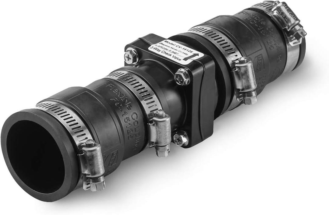Midline Valve Supply Giant TQDW112 Sump Pump Check Valve; Water Backflow Preventor; 1-1/2 in. x 1-1/4 in; Rubber Coupling with Stainless Steel Clamps,Chrome (1-1/2'' x 1-1/4'')