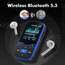 64GB MP3 Player with Clip Bluetooth 5.3 Portable Music Player for Kids with FM Radio, Pedometer, Voice Recorder, Shuffle and Repeat, Weighs Only 28g for Sport and Running, TF Card Up to 128G(Blue)