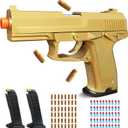 Gold Soft Bullet Toy Gun Shell Ejecting for Age 8, 9, 10, 11, 12+ Years Old Boys, Realistic Toy Pistol with 50 Foam Bullets, 48 Shells & 2 Clips, Ideal Christmas Birthday Gift for Kids Adults